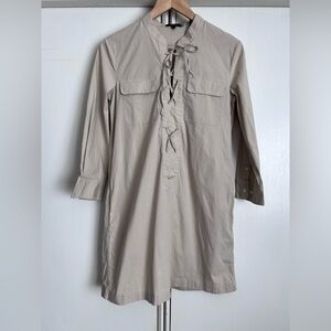 Theory Jullitah Light Poplin Lace Up Shift Dress Khaki Size 4 Monochrome Neutral